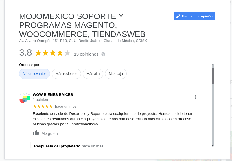 Clientes Mojomexico con calificacion 5